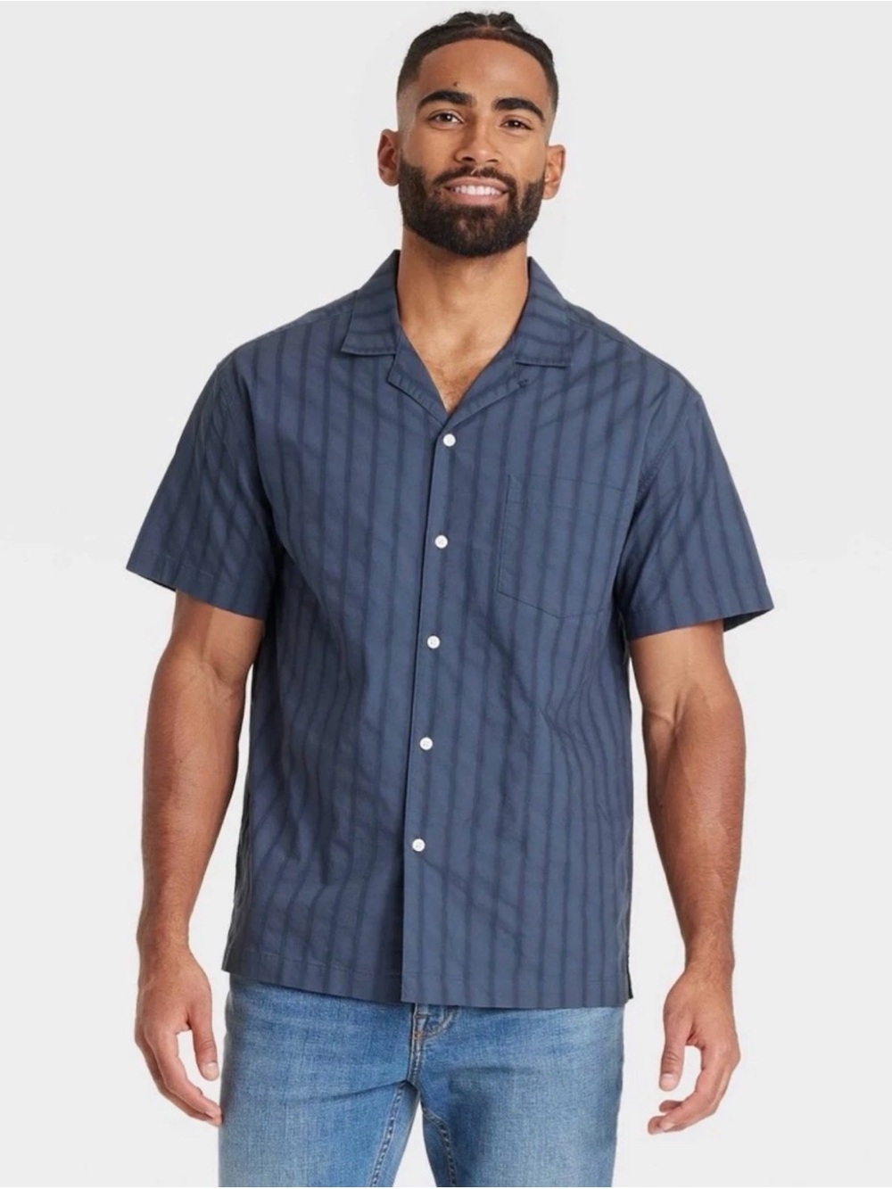 Goodfellow & Co Navy Short-Sleeve Vacay Button-Down Shirt- Medium NWT